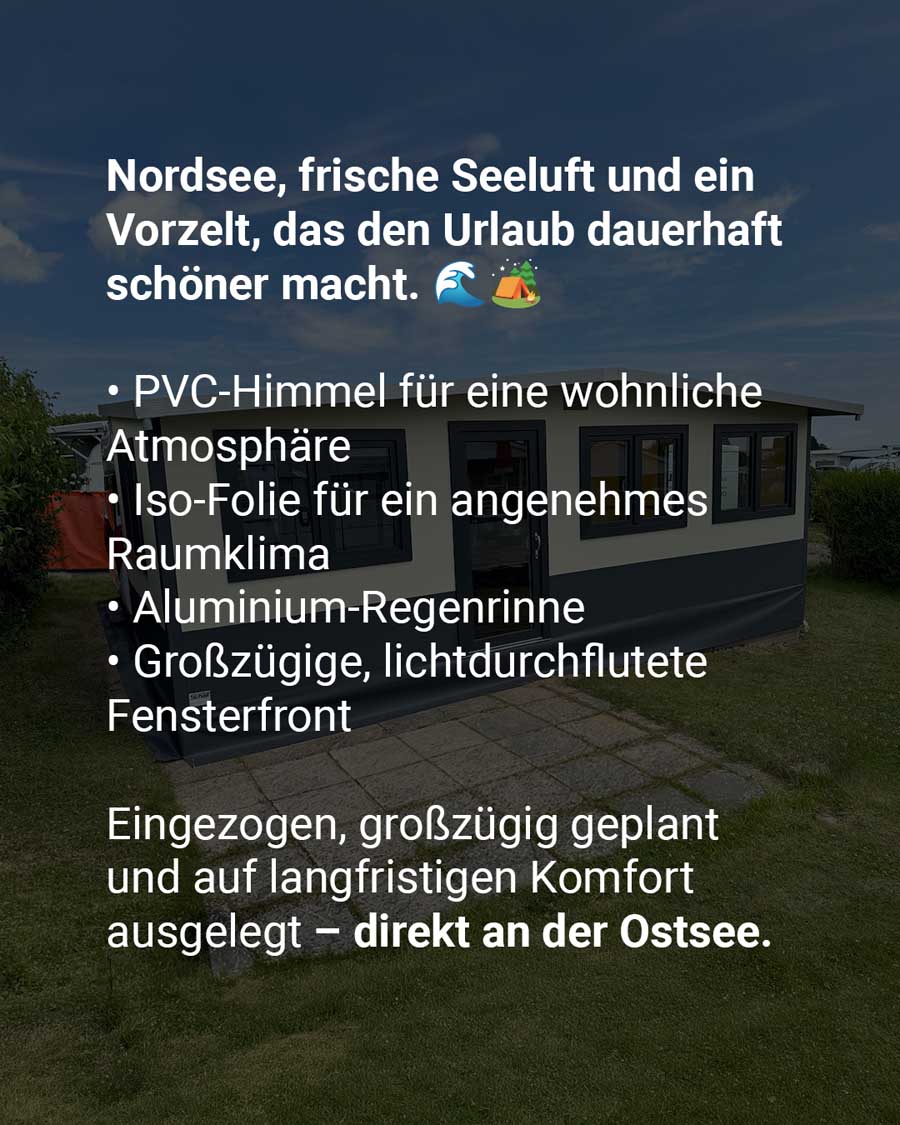 Individuelles Vorzelt mit dunklen Fensterrahmen